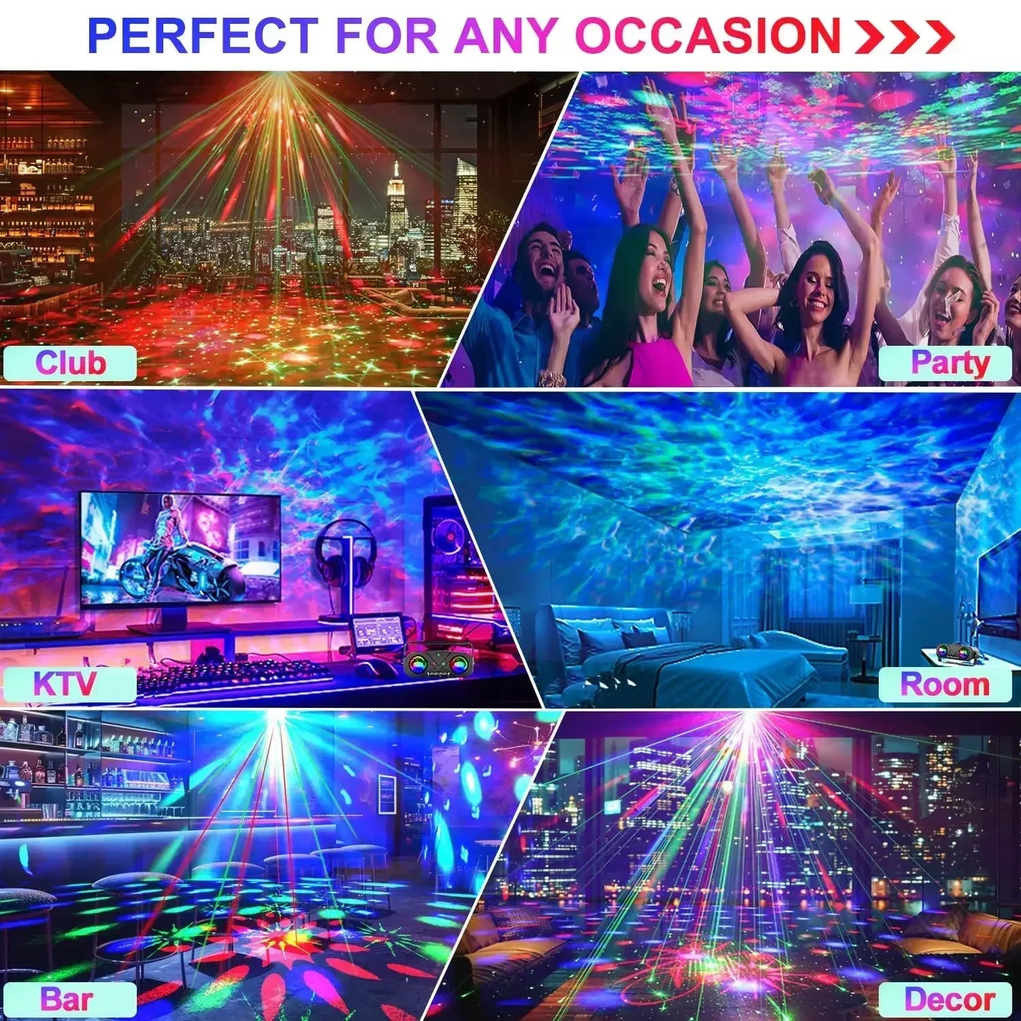 Party Light Disco Ball Light Dj Light Disco Light Ocean Light Star Light Projector Dance Light Sound Activated with Remote Contr