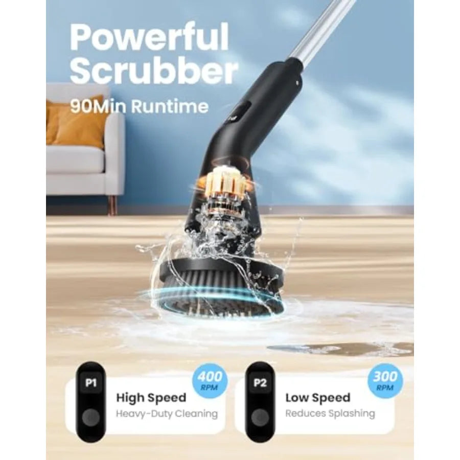 Electric Spin Scrubber 2026 Upgraded Cordless Cleaning Brush Bathroom Scrubber IPX7 Waterproof Electric Scrubber with 7 Brush H