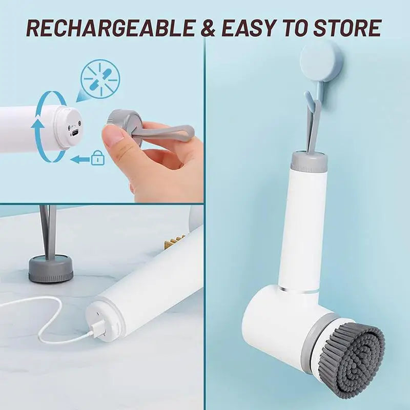 Electric Spin Scrubber,Bathroom Cleaning Brush Power Scrubber with 5 Replaceable Brush Heads, Electric Cleaning Brush