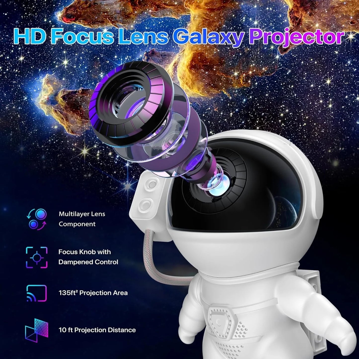 Astronaut Starry Sky Projector Night Light Nebula Ceiling Galaxy LED Lights for Bedroom Playroom Decorative Home Theaters Rooms