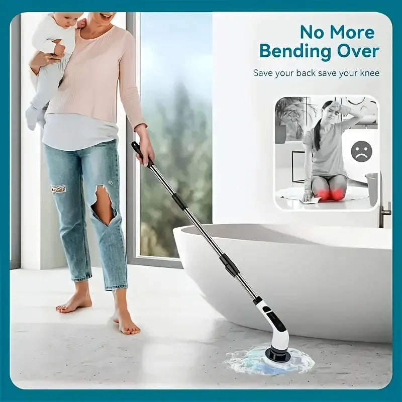 9-in-1 Electric Spin Scrubber - Cordless Shower Brush with Adjustable Handle & Replaceable Heads, Bathroom Tile Scrubber