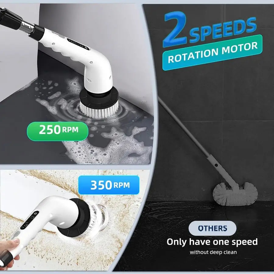 Spin Scrubber Bathroom Adjustable Handle Cordless Shower Scrubber, 2 Speeds, Bathroom Scrubber with 8 Replaceable Brush Heads, P