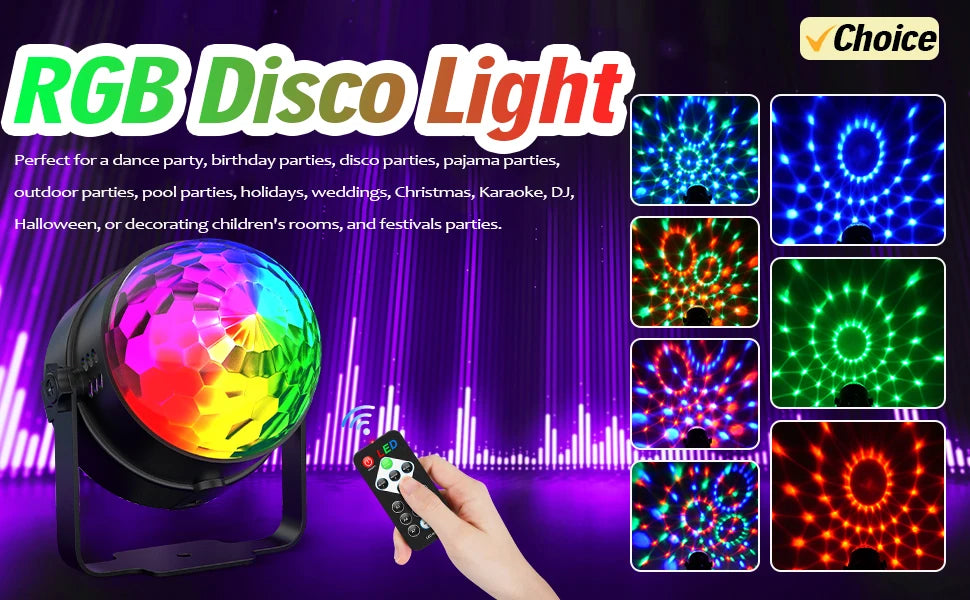 Party Light Disco Ball Light Dj Light Disco Light Ocean Light Star Light Projector Dance Light Sound Activated with Remote Contr