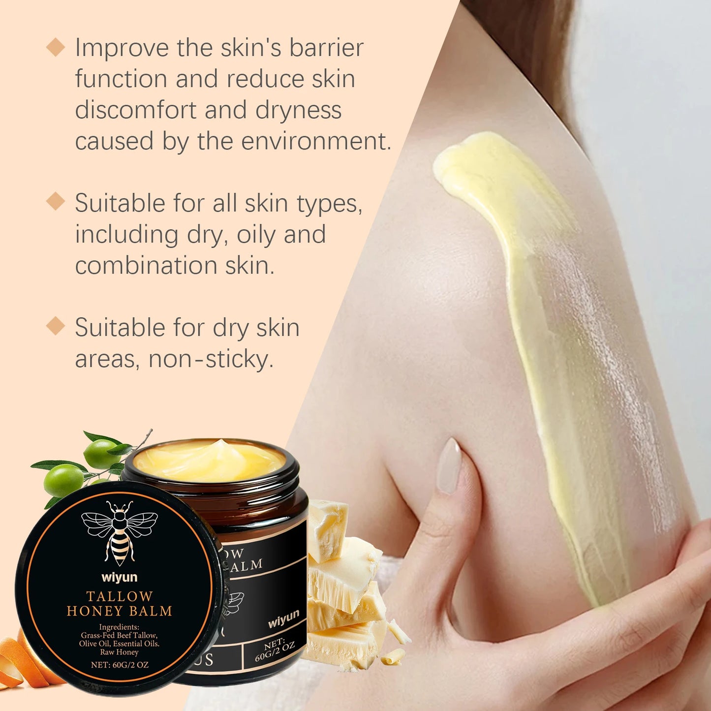 Beef Tallow Face Cream Improve Dry Dullness Lift Facial Brightening Skin Care Products Smooth Fine Lines Moisturizing Body Cream