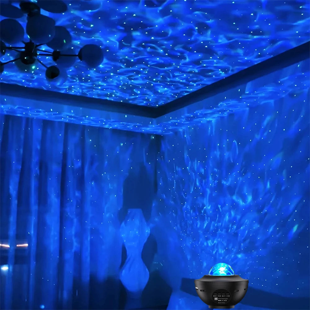 Starry Sky Projector Light LED Night Light Bluetooth Music Player Remote Ocean Wave Galaxy Ambient Light Bedroom Decoration Gift
