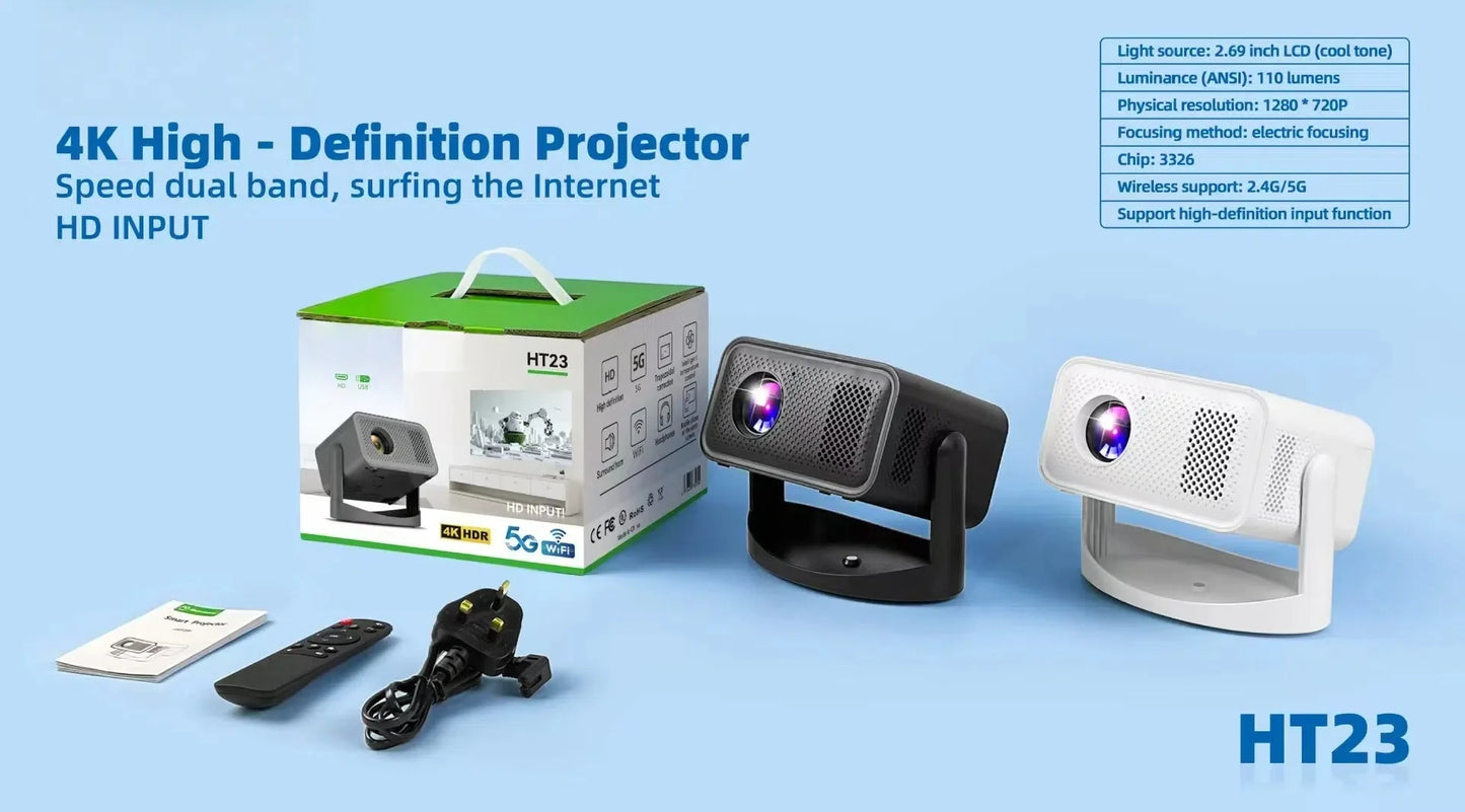 KaiAqua Projector HT23 PLUS 4K Android 11 Dual Wifi6 260ANSI Allwinner H713 BT5.0 1080P 1280*720P Home Cinema Outdoor Projetor