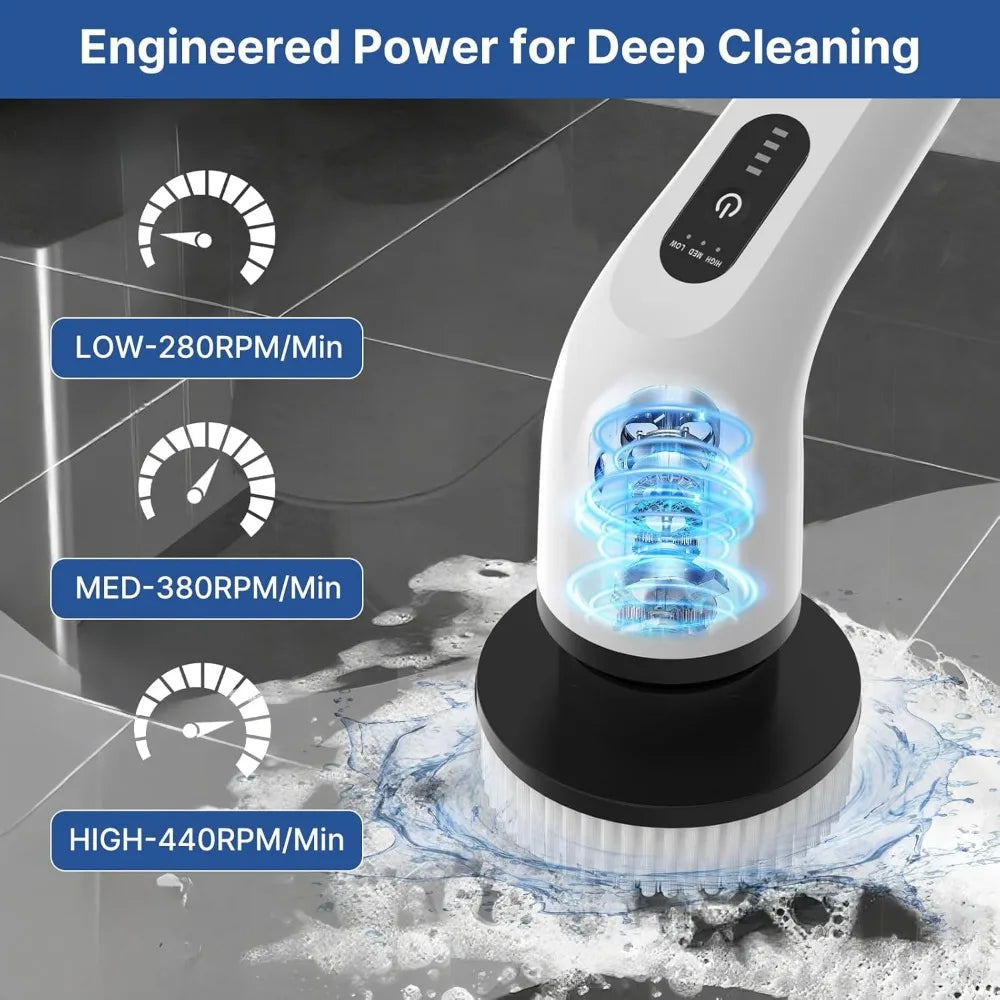 8 in 1 Electric Spin Scrubber for Cleaning Bathroom, 3000mAh Power Scrubber Cordless Cleaner with Long Handle