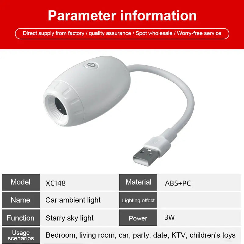 USB Car Atmosphere Projector Light Car Interior Ambient Light LED Starry Star Light Party Decor Romantic Saturn Galaxy Light