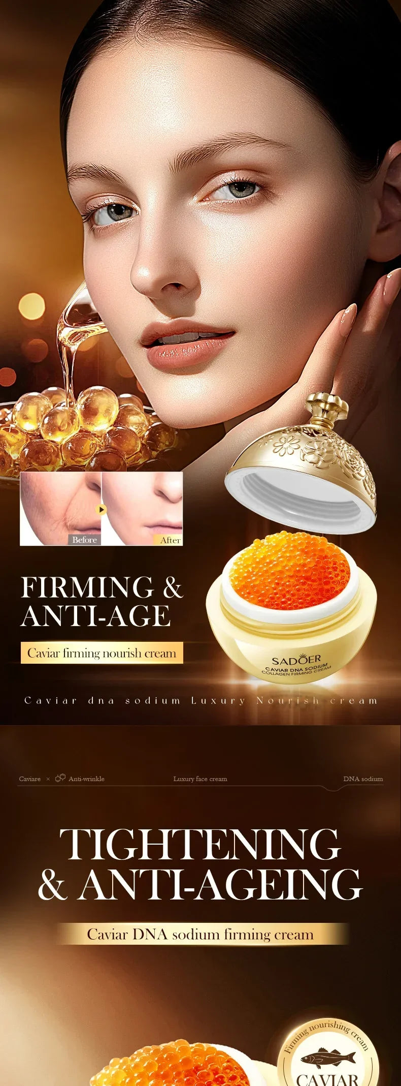 Face Cream Collagen Pearl Firming Lift Fade Fine Lines Caviar Moisturizing Smooth Brighten Korean Skin Care Product