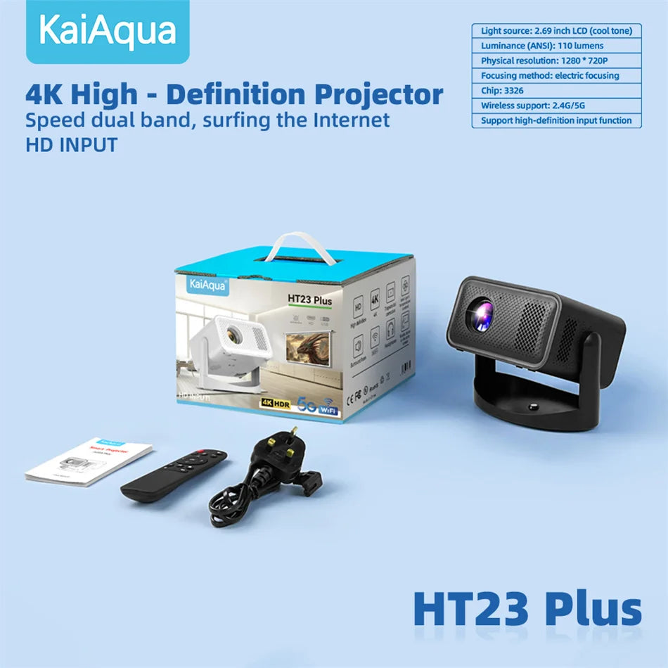KaiAqua Projector HT23 PLUS 4K Android 11 Dual Wifi6 260ANSI Allwinner H713 BT5.0 1080P 1280*720P Home Cinema Outdoor Projetor