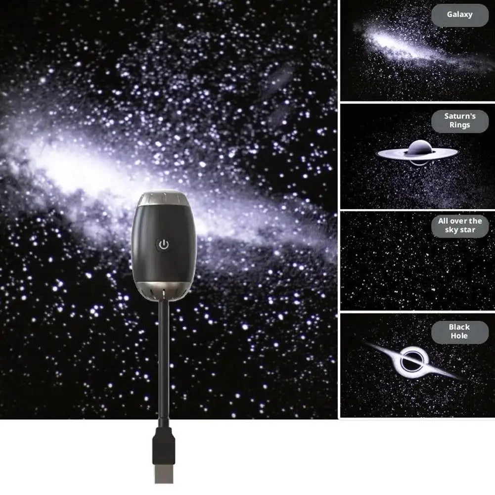 Night Sky Projection Lamp USB HD Galaxy Star Car Bedroom LED Atmosphere Light Bullet Head Cool White Dimmable 3 Modes Plug Play