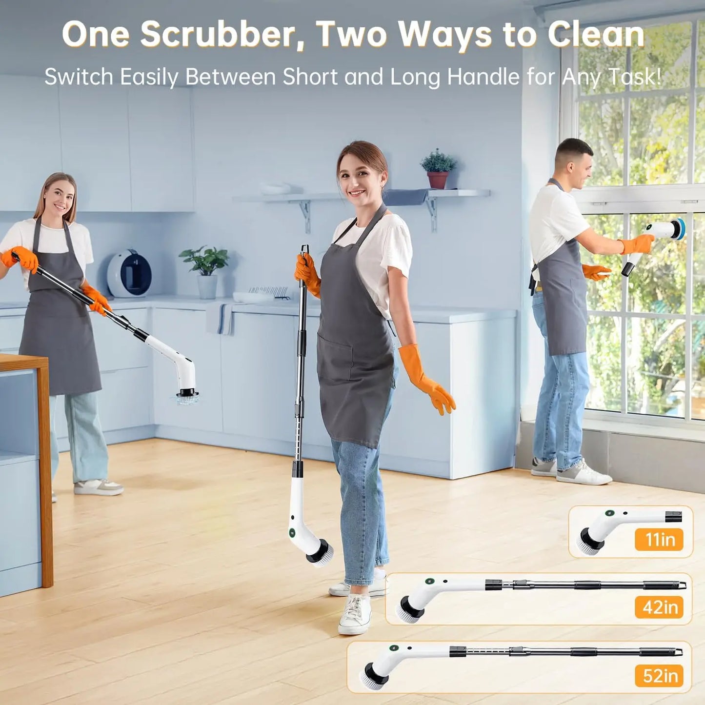 Cordless Electric Spin Scrubber with 8 Brush Heads, 2 Speeds & Adjustable Handle for Bathroom Tile Cleaning