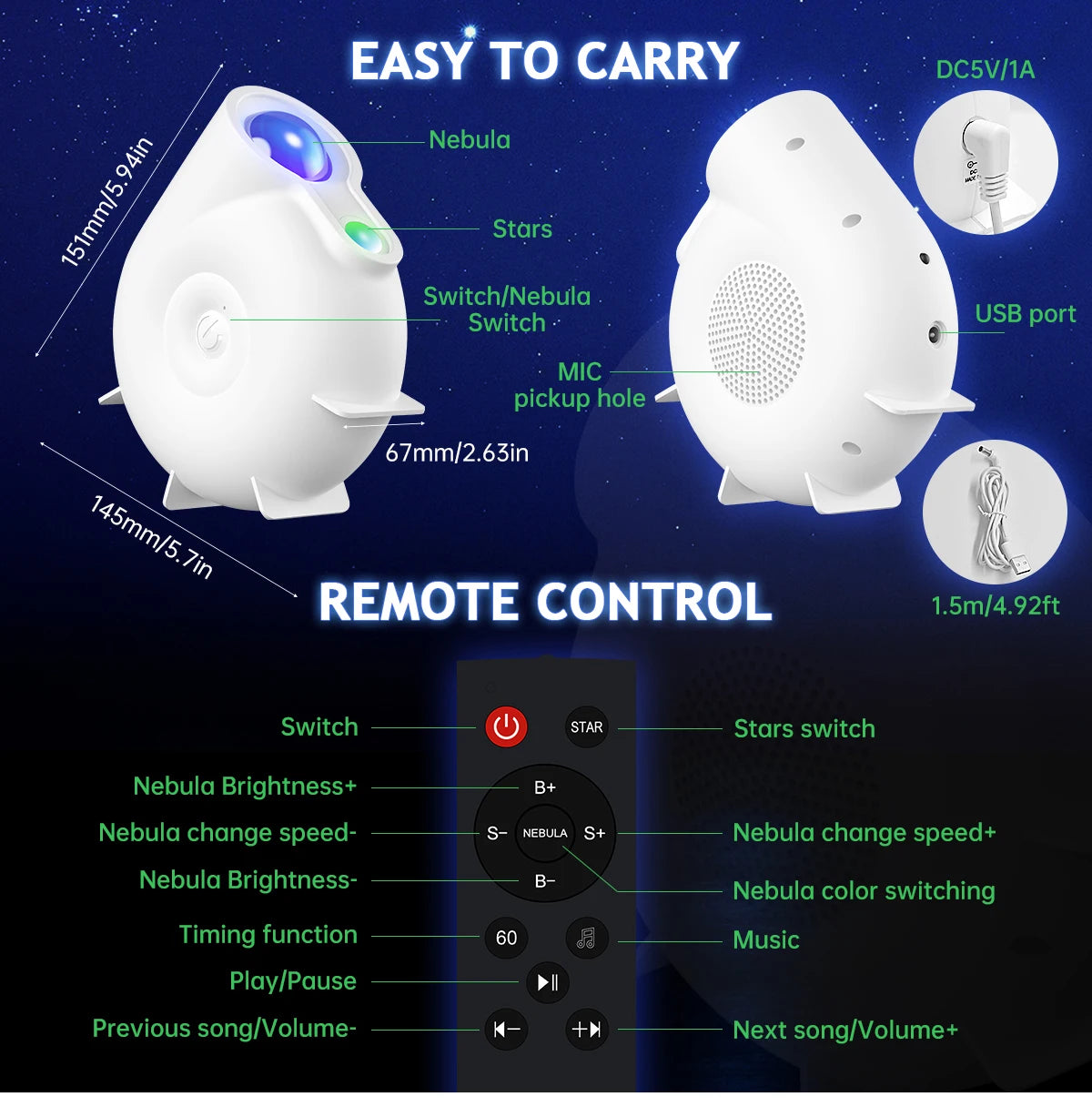 Star Projector Galaxy Projector Night Light Projector for Kids Built in Bluetooth Music Speaker Timer Ideal Gift for Christmas