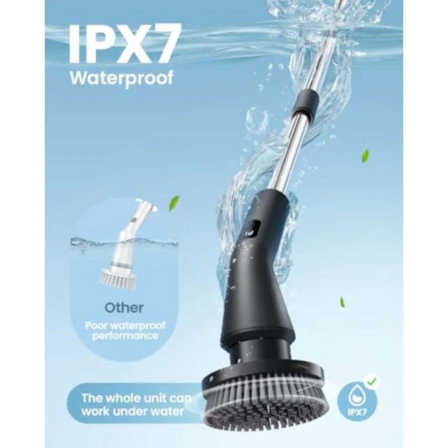 Electric Spin Scrubber 2026 Upgraded Cordless Cleaning Brush Bathroom Scrubber IPX7 Waterproof Electric Scrubber with 7 Brush H