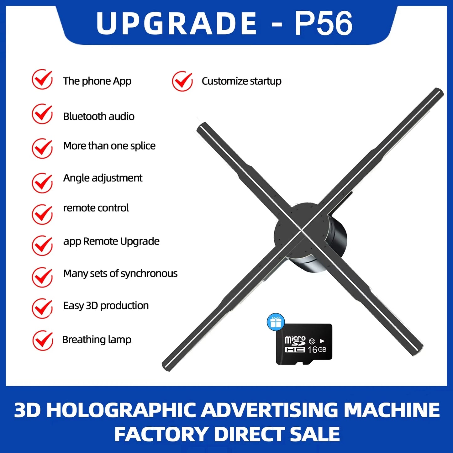 42-56cm 3D Holographic Projection Wifi Led Logo Holographic Light Player 3D Fan Holographic Advertising Lights
