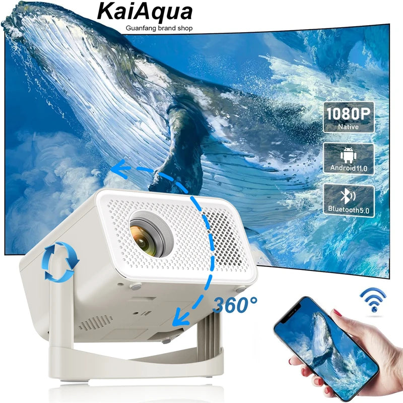 KaiAqua Projector HT23 PLUS 4K Android 11 Dual Wifi6 260ANSI Allwinner H713 BT5.0 1080P 1280*720P Home Cinema Outdoor Projetor