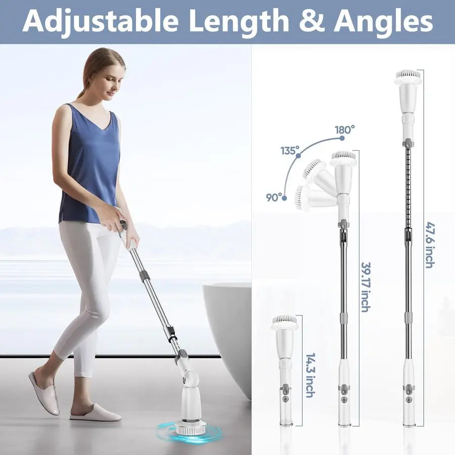 Spin Scrubber Brush Cordless Shower Scrubber with Long Handle, 8 Brush Heads amp 3 Adjustable Angles, Dual Speed Electric Scrubb
