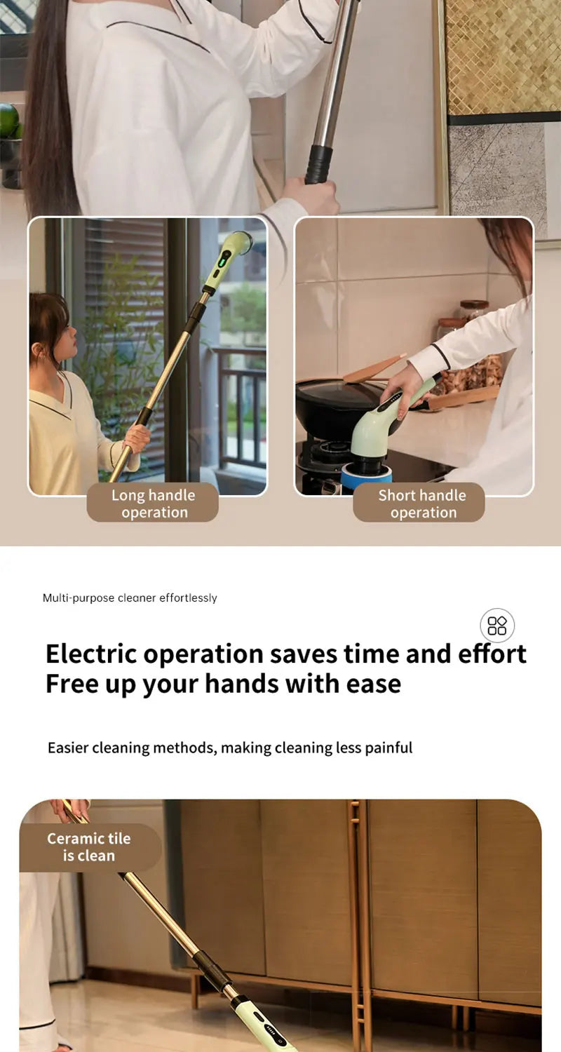 9-in-1 Electric Spin Scrubber - Cordless Shower Brush with Adjustable Handle & Replaceable Heads, Bathroom Tile Scrubber