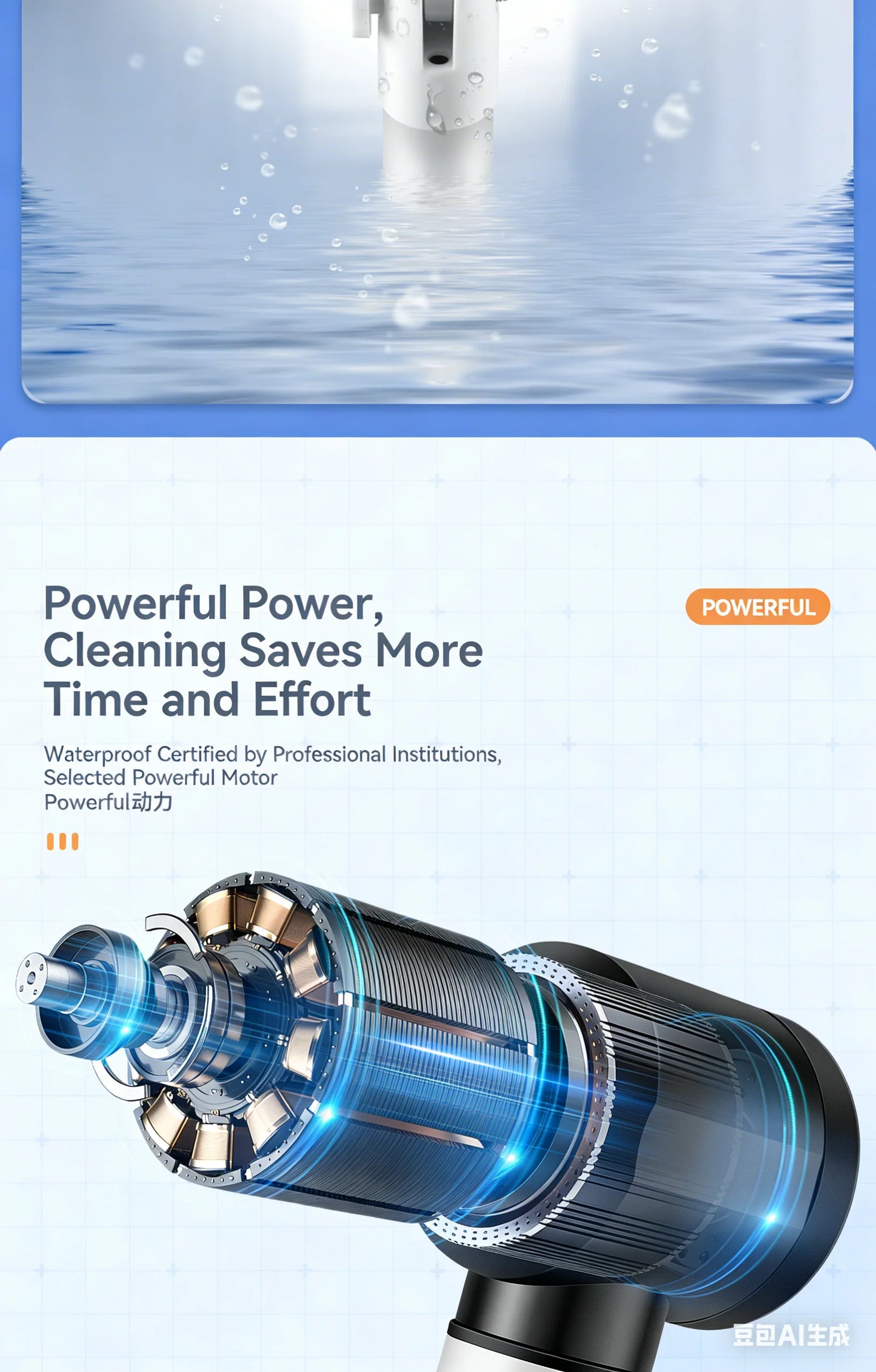 Worthlot Electric Fish Tank Brush Ipx8 Waterproof 48W 136cm Long Handle for Deep Water Work, Powerful Motor, Fish Tank and Aquarium Algae Removal Cleaning Tool