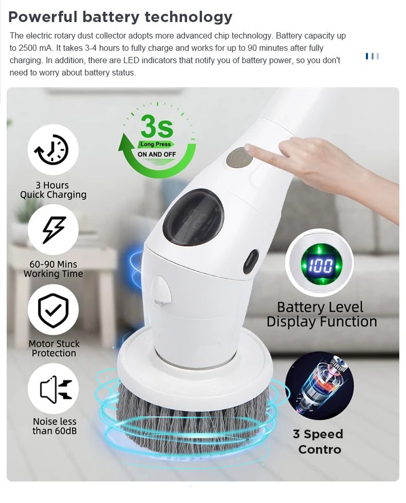 8-in-1 Multifunctional Electric Cleaning Brush Bathroom Kitchen Brush Cleaning  With LED NightLight Rotatable Household Brush