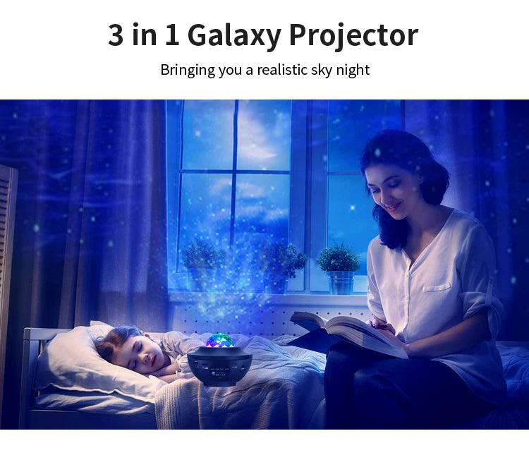 Starry Sky Projector Light LED Night Light Bluetooth Music Player Remote Ocean Wave Galaxy Ambient Light Bedroom Decoration Gift