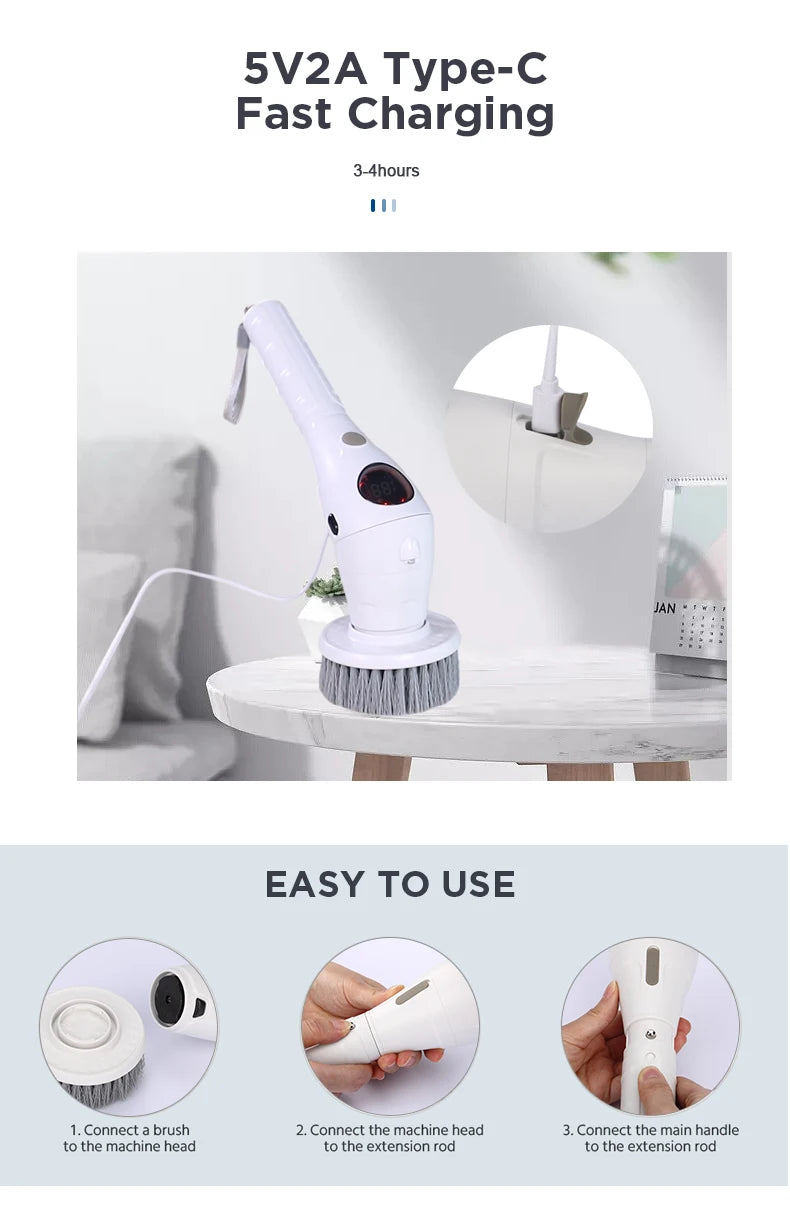 8-in-1 Multifunctional Electric Cleaning Brush Bathroom Kitchen Brush Cleaning  With LED NightLight Rotatable Household Brush