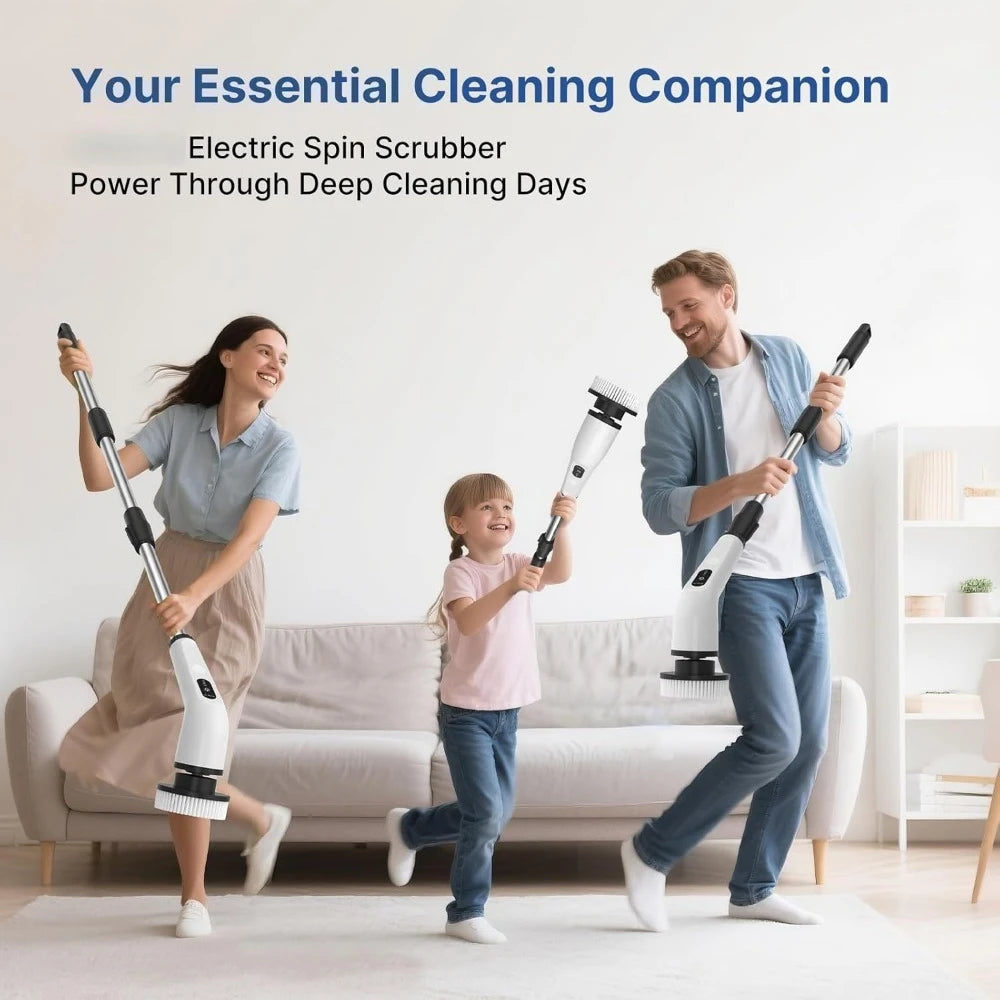 8 in 1 Electric Spin Scrubber for Cleaning Bathroom, 3000mAh Power Scrubber Cordless Cleaner with Long Handle