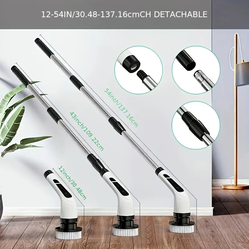 9-in-1 Electric Spin Scrubber - Cordless Shower Brush with Adjustable Handle & Replaceable Heads, Bathroom Tile Scrubber