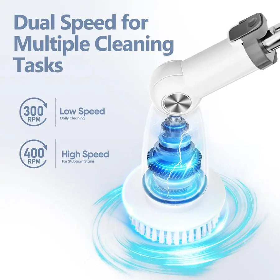 Spin Scrubber Brush Cordless Shower Scrubber with Long Handle, 8 Brush Heads amp 3 Adjustable Angles, Dual Speed Electric Scrubb