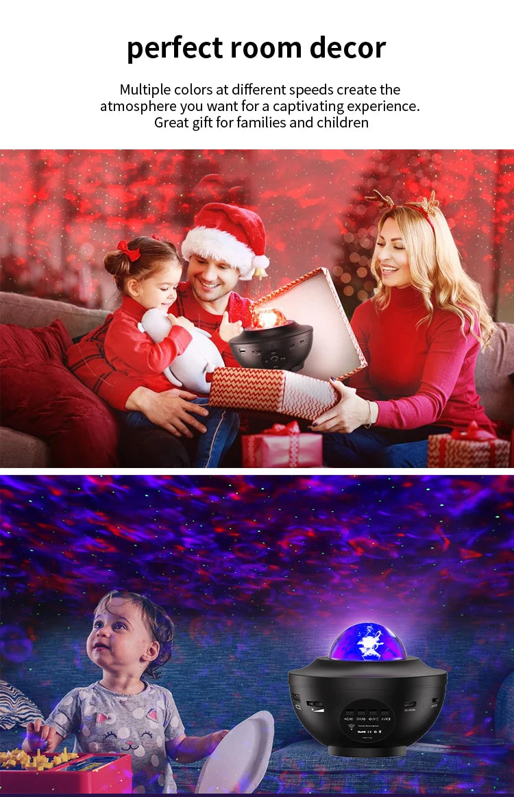 Starry Sky Projector Light LED Night Light Bluetooth Music Player Remote Ocean Wave Galaxy Ambient Light Bedroom Decoration Gift