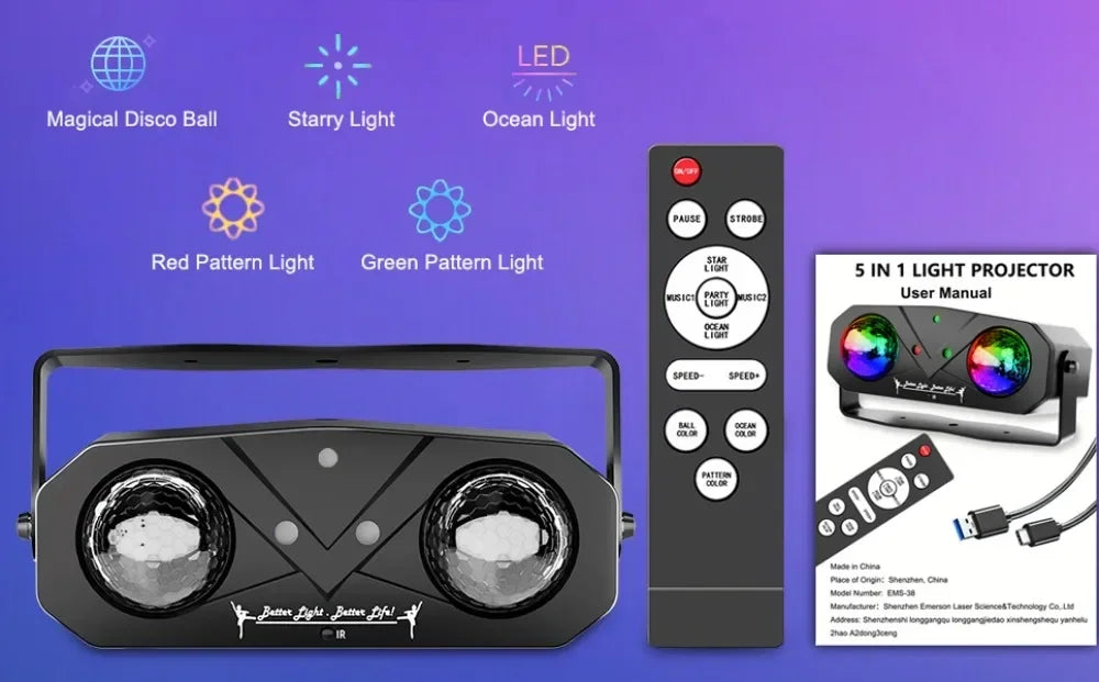 Party Light Disco Ball Light Dj Light Disco Light Ocean Light Star Light Projector Dance Light Sound Activated with Remote Contr
