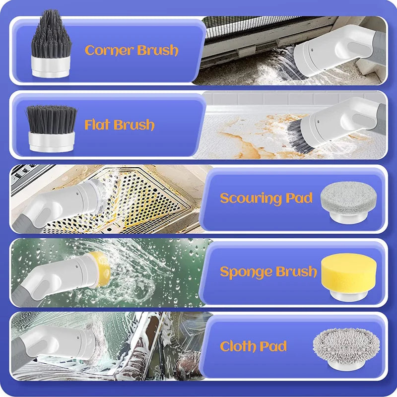 Zai Xiao Electric Spin Scrubber Wireless Power Scrubber Cleaning Brush with 4 Brush Heads for Bathroom Shower Bathtub Kitchen St