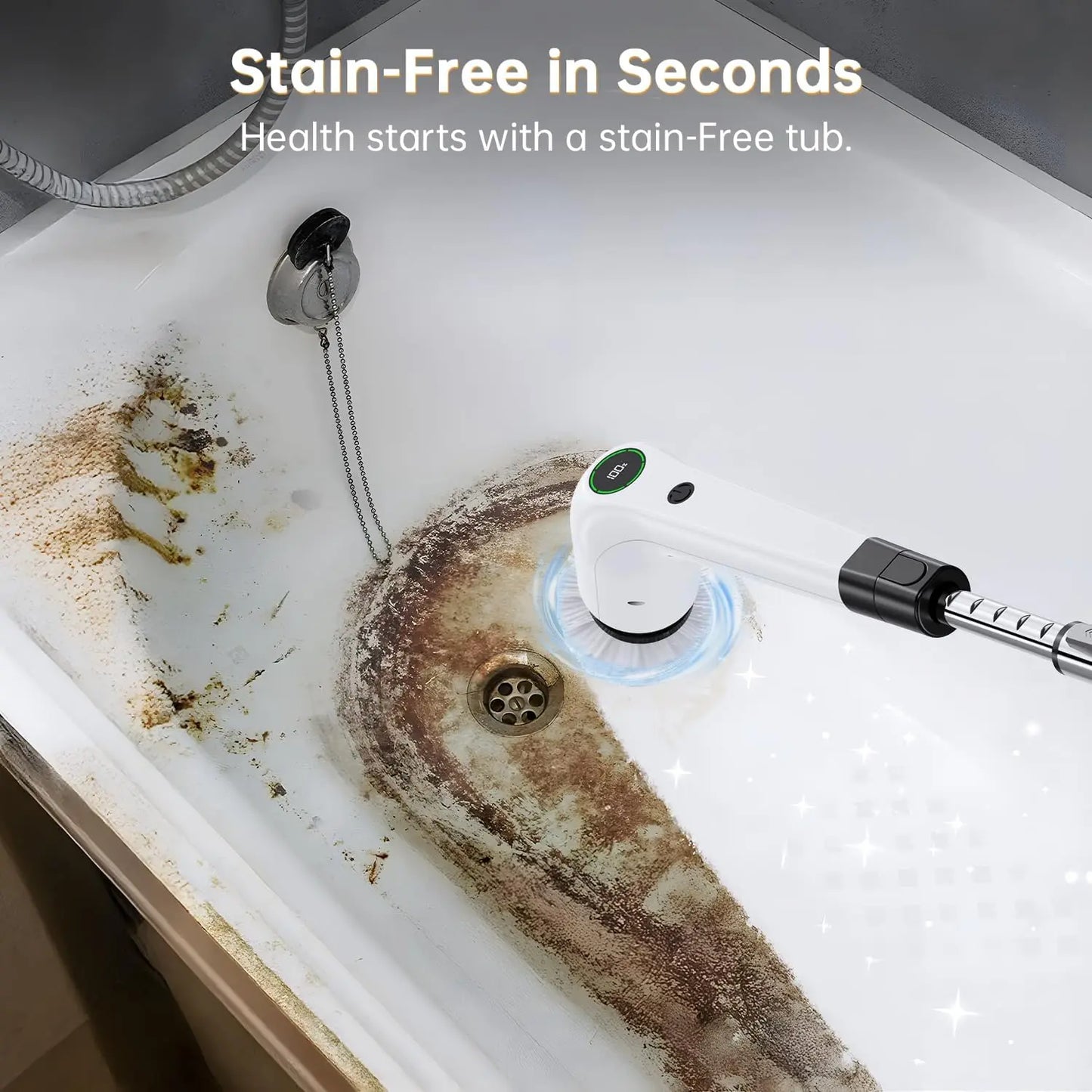 Cordless Electric Spin Scrubber with 8 Brush Heads, 2 Speeds & Adjustable Handle for Bathroom Tile Cleaning