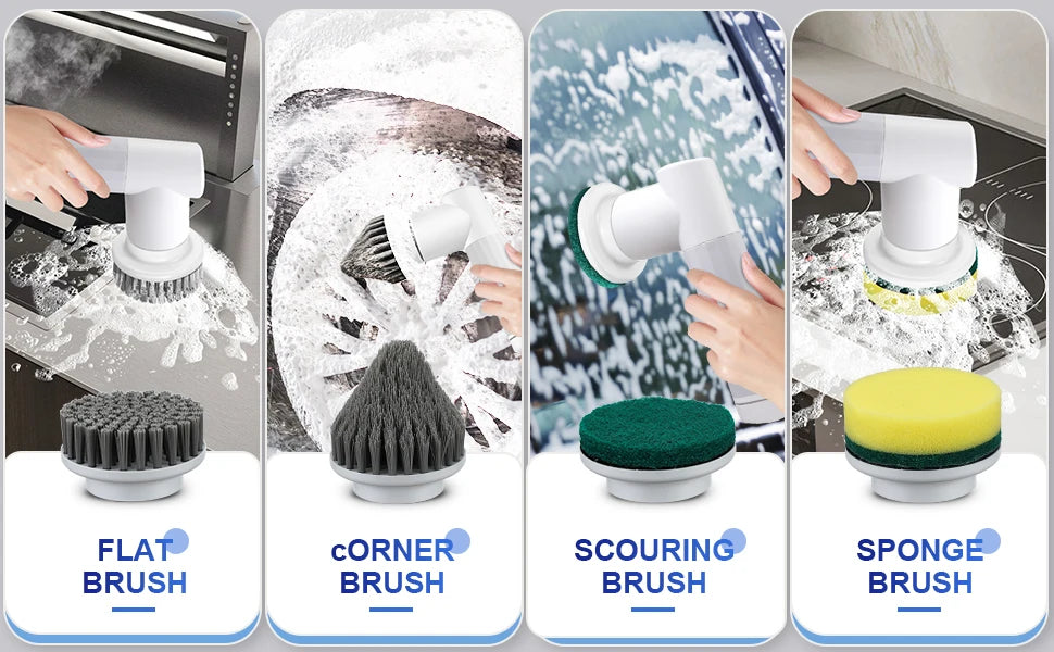 Zai Xiao Electric Spin Scrubber Cordless Cleaning Brush with 2 Rotating Speeds & 6 Replaceable Heads for Bathroom,Kitchen,Wall,O