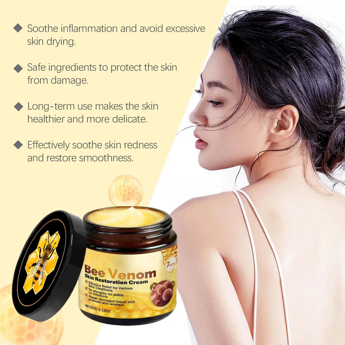 Bee Venom Cream for Sensitive Skin Care - Skin Barrier Repair Treatment Reduce Redness & Blemishes Skin Renewal Moisturizer 60g