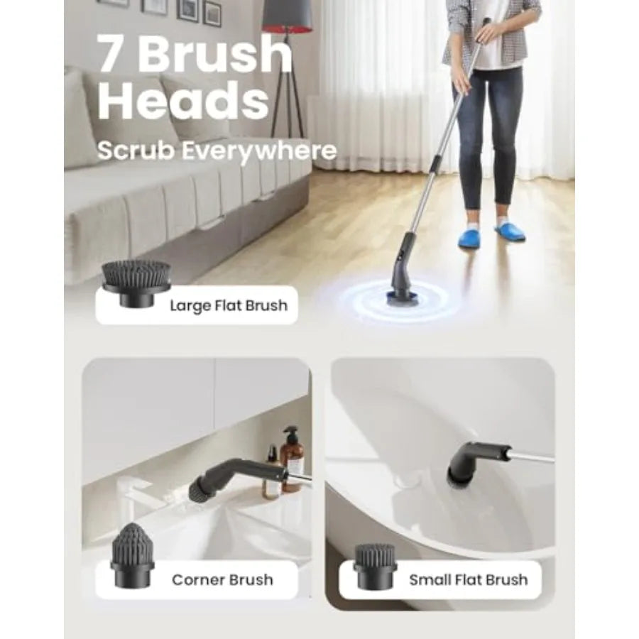 Electric Spin Scrubber 2026 Upgraded Cordless Cleaning Brush Bathroom Scrubber IPX7 Waterproof Electric Scrubber with 7 Brush H