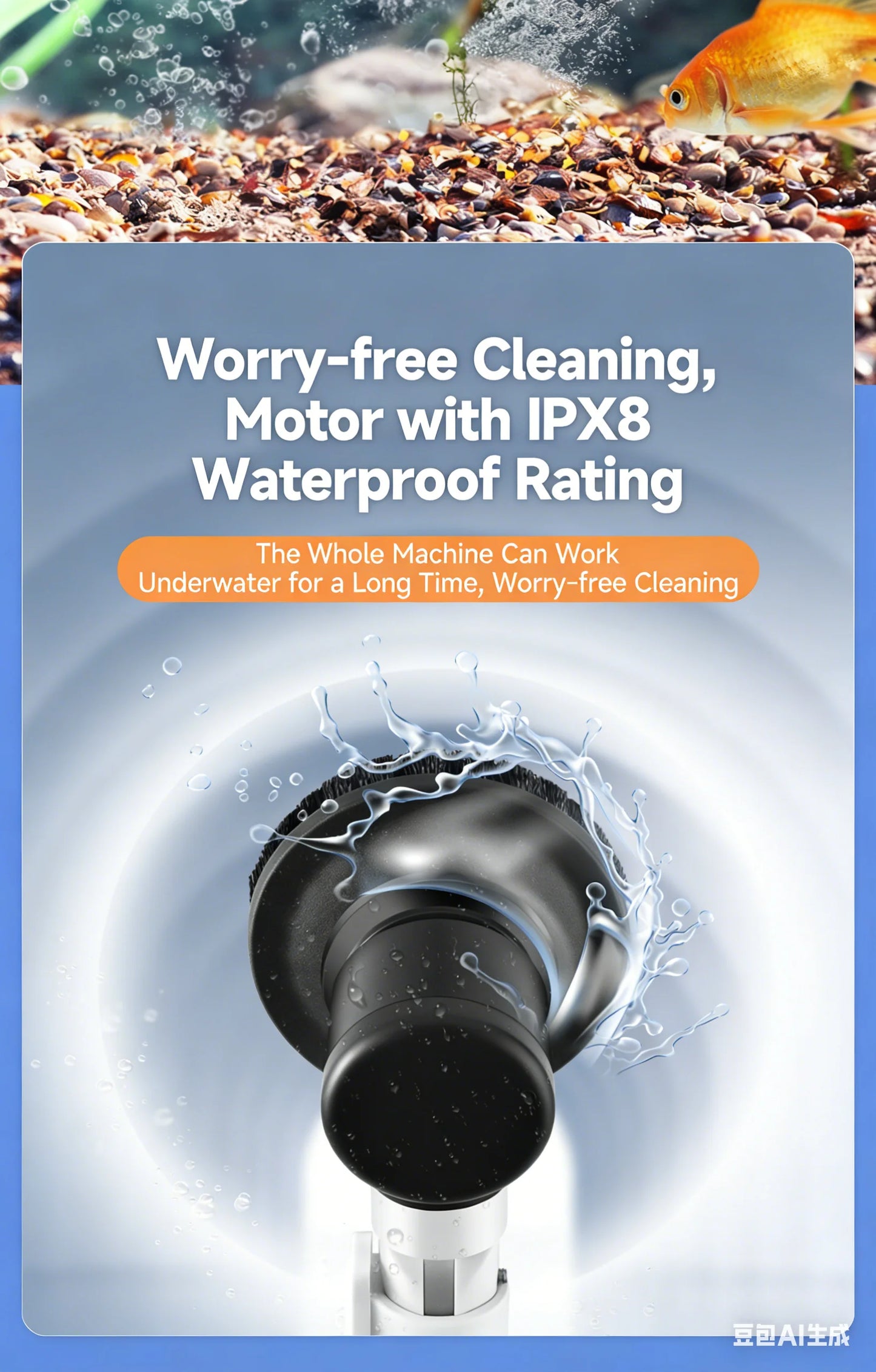 Worthlot Electric Fish Tank Brush Ipx8 Waterproof 48W 136cm Long Handle for Deep Water Work, Powerful Motor, Fish Tank and Aquarium Algae Removal Cleaning Tool