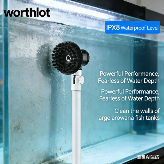 Worthlot Electric Fish Tank Brush Ipx8 Waterproof 48W 136cm Long Handle for Deep Water Work, Powerful Motor, Fish Tank and Aquarium Algae Removal Cleaning Tool