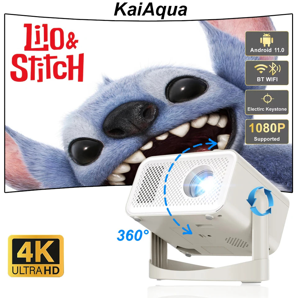 KaiAqua Projector HT23 PLUS 4K Android 11 Dual Wifi6 260ANSI Allwinner H713 BT5.0 1080P 1280*720P Home Cinema Outdoor Projetor