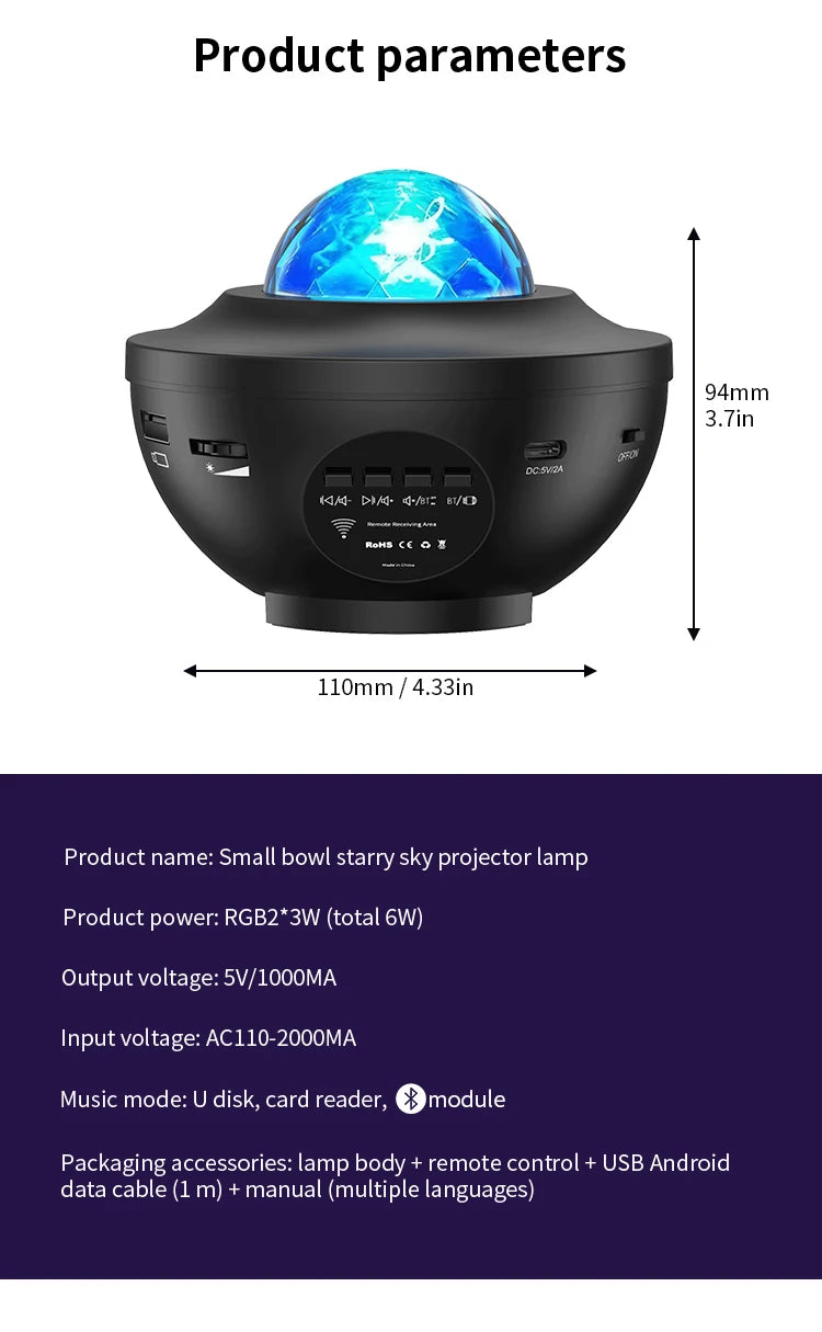 Starry Sky Projector Light LED Night Light Bluetooth Music Player Remote Ocean Wave Galaxy Ambient Light Bedroom Decoration Gift
