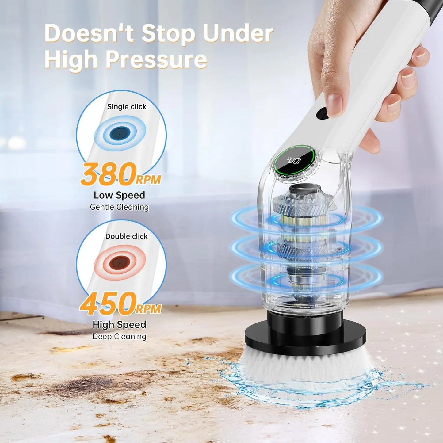 Cordless Electric Spin Scrubber with 8 Brush Heads, 2 Speeds & Adjustable Handle for Bathroom Tile Cleaning