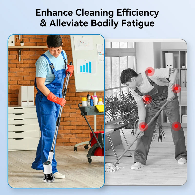 Cordless Electric Spin Scrubber with Dual Speed Settings Adjustable Detachable Handle with 7 Interchangeable Brush Head for Home