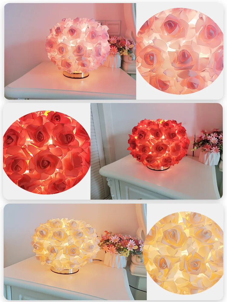 Creative Rose LED Night Light Bulb Pink Red Ambient Light Decoration Table Lamp Desk Light LED Bulb Bedside Night Light