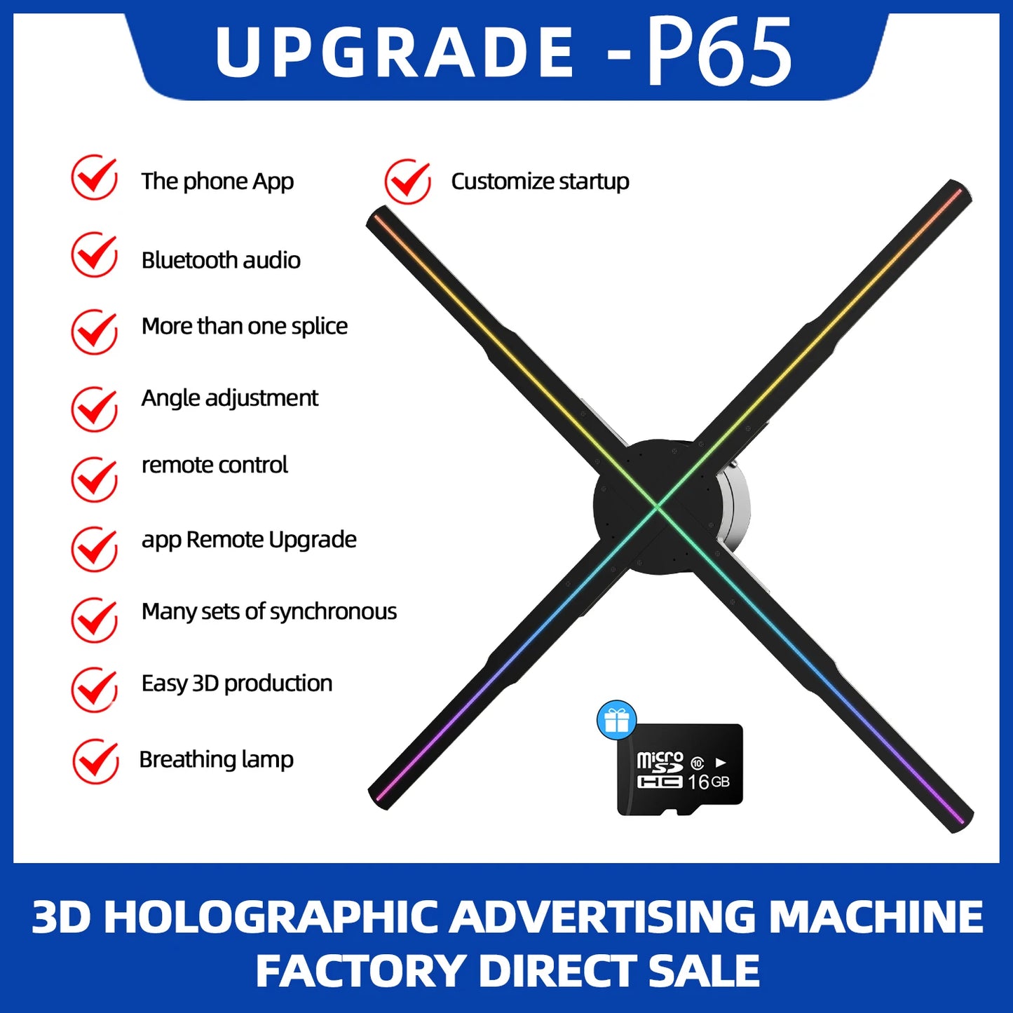 3D Holographic Fan 180cm Wifi Real-time 3D Ultra HD 2512LED Lights Advertising Display Holographic Lights Player Projector  COOL