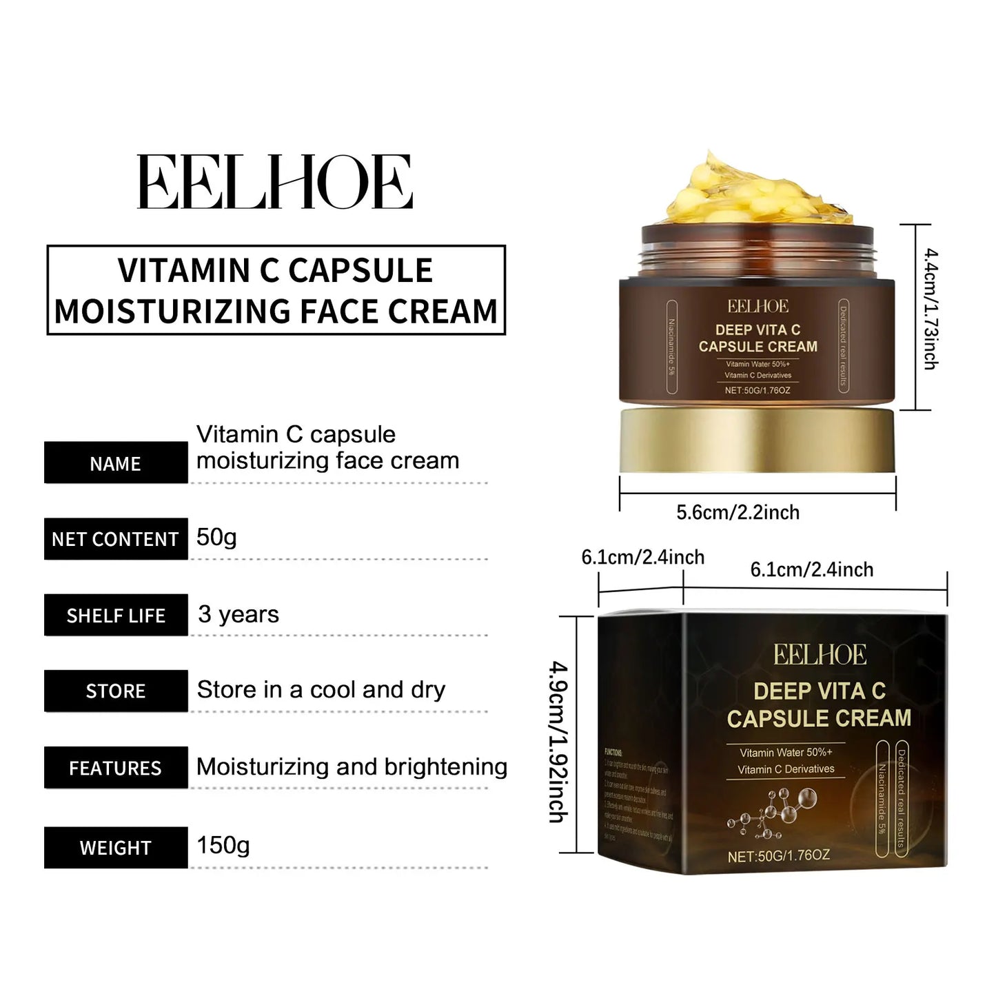 Capsule Cream Vitamin C For Face Pigmentation Removal Hydrated Skin Moisturizing Brightening Even Skin Tone Firming Face Cream